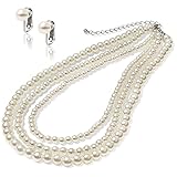 [LunArts] パールネックレス 3連 (イヤリング) セット 8mm 真珠 冠婚葬祭 結婚式 真珠ネックレス 公式宝珠