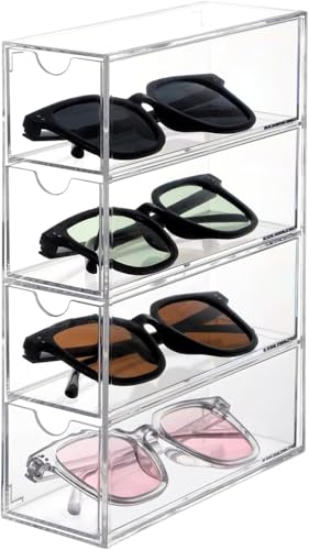 Image of Sunglass Storage Box, Acrylic Eyeglass Organizer, Make-up Storage Drawer Tray, Jewelry Trays, Type Strong Load-bearing Easy Access 4-Layer Transparent Visual Sunglasses Case Home Office Using