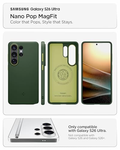 Image of Spigen Nano Pop MagFit | Samsung Galaxy S26 Ultra Case [Mil-Grade Certified Drop Protection] Galaxy S26 Ultra Back Cover | TPU+PC - AVO Green