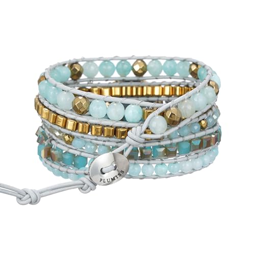 Image of Plumiss Women Boho Handmade Natural Stone Crystal Leather Bead Wrap Bracelets Collection