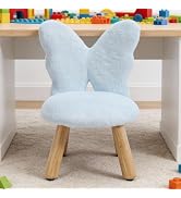 chairus Chaise Enfant, Petit Tabouret Bois, Dossier Papillon, Bleu | Pieds en Bois, Fausse Fourru...