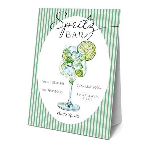 Hugo Spritz Bar Sign, 8x11 Inch with Stand, Spritz Cocktail Recipe, Party Decoration for Bridal Shower, Birthday, Graduation, Retirement, Baby Shower, Perfect for Drink Bar Table