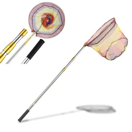 Fishing Landing Net Telescopic Folding,2.05m Stainless Steel Pole,Collapsible Extensible Long Handle,Rubber Coating Mesh Net,For Bird Fish Catch,Aquarium,Ponds Floating Objects,Round