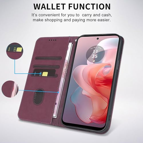 Image of Wallet Case for Motorola Moto G Power 5G (2024) 6.7 inch - PU Leather Strong Magnetic Folio Phone Cover with Card Holder Slots, Flip case for Moto G Power 5G 2024, Wine Red