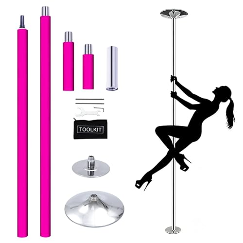 WTRYRN Barra de Baile de Silicona, Barra de Stripper, Modos estático y Giratorio, Altura Ajustable de 2,2 a 2,7 m, sin perforación, Apto para Apartamentos para Gimnasio en casa Pink