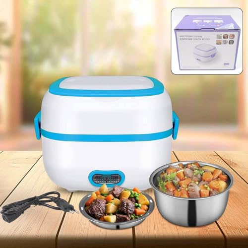 Image of Electric Lunch Box 3-in-1 Food Heater, Cooker & Steamer | Portable Stainless Steel Lunch Box with Removable Bowls | Leakproof & Easy to Clean Ideal for Office Home & Travel (1 Set)