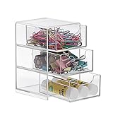 BTSKY 1 Pack Small Acrylic Storage Organizer with Drawers, 3-Layer Clear Desktop Organizer for Office Supplies Mini Storage Box with Drawers for Desk, Desktop Makeup Drawer Jewelry Storage Box