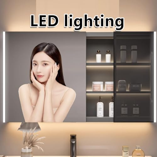 Amazon.co.jp: WJW 洗面所用 LEDライト付きミラーキャビネット, 110cm