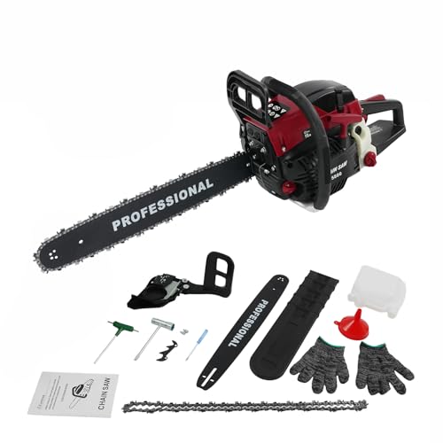 Tronçonneuse à essence 58cc, scie à bois pratique pour utilisations au jardin et travaux de construction, 4,5 CV 2400W tronçonneuse lame de scie 50cm, avec protection de main système de frein et kit