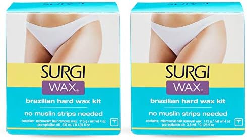 Surgiwax Brazilian Hard Wax Kit - Microwaveable Wax Strip-Free Formula for Bikini & All Hair Types, At-Home Waxing Kit for Women Hair Removal, 4 Oz, 2 Pack
