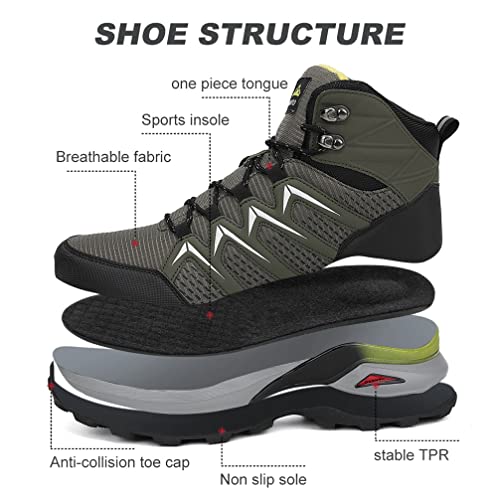 Dannto Men's Mid Ankle Hiking Boots Water Resistant Outdoor Snow Shoes Backpacking Walking Trekking Tactical Hunting Sneakers Army Green Size 7 #TOP1