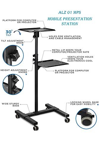 Image of Projector & Laptop Height Adjustable Trolley Mobile Projection Stand Black