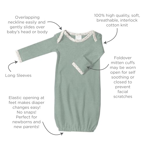 Image of SwaddleDesigns Softest Cotton Baby Pajama Gown with Foldover Mitten Cuffs for Infant Boy and Girl, Newborn, 0-3 Months