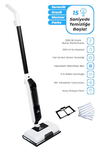 CB-702 1250W buharlı mop, 180° dönebilen başlık, halı ve sert zemin temizleyici