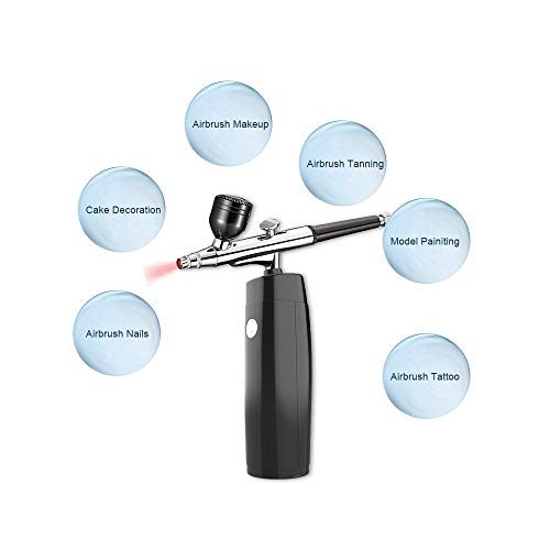 Pinkiou Rechargeable Portable Makeup Airbrush Set with Mini Air Compressor Ink Cup Spray Pen For Tattoo Nail Art Face Paint Cake Deraction Coloring Model(Normal Capacity, 18-0138)