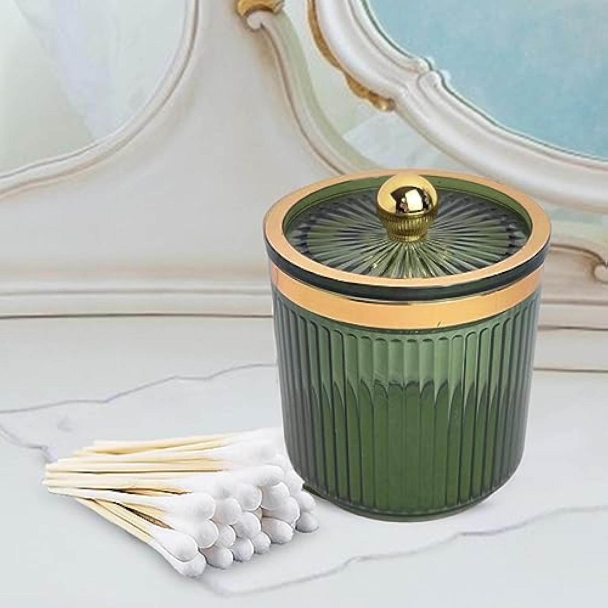 Light Green Makeup Cotton Swab Ball Pad Holder with Lid
