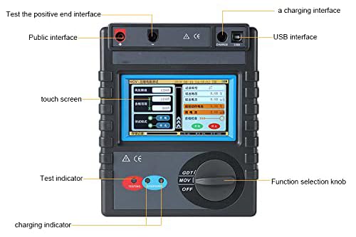 Arrestor Device Tester Meter Testing Instrument Insulation Resistance Tester Surge Protector with Touch Color Screen MOV Range 0 to 2000V 0 to 1000μA