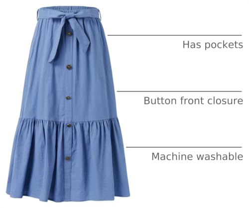 Image of Maxi Skorts Skirt for Girls Button Front High Waisted Long Skirt with Belt Ruffled Skirts with Pocket 3-12Years