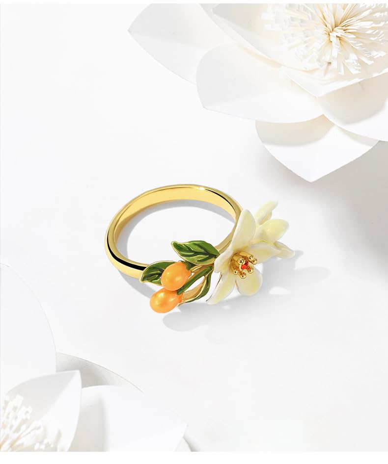 Orange Blossom Flower Kumquat Enamel Adjustable Ring Handmade Jewelry Gift Juicy Grape Mothers' Day4