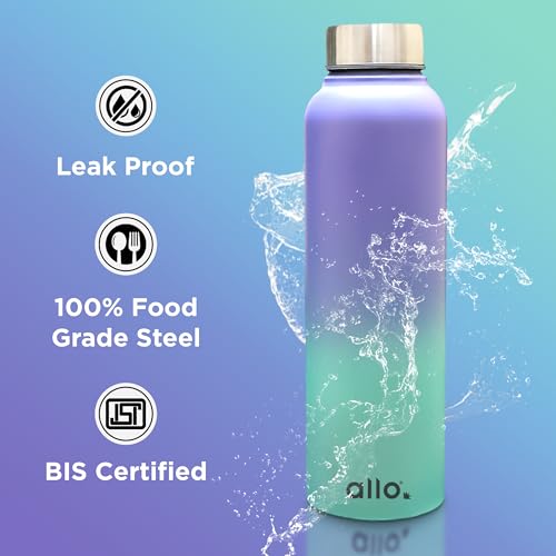 Image of Allo Stainless Steel Water Bottle For Adults, Kids 1 Litre Water Bottles For School, Office, Sports, Gym 1L Water Bottle For Men And Women, Pack Of 2 | Leak Proof, Bpa Free, Pink & Baby Blue Steel Cap