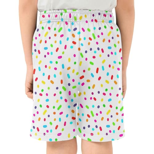 J JOYSAY Colorful Candy Sprinkle White Boys Athletic Shorts Kids Youth Casual Shotrs with Elastic Waistband Pockets3