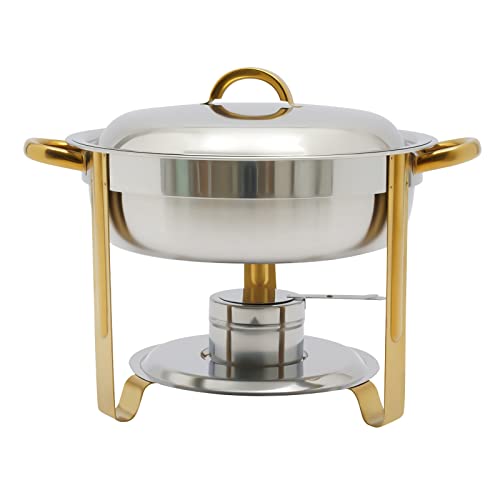 HuKaiL 5L Edelstahl Warmhaltebehälter, Rund Speisewärmer Chafing Dish mit Ständer, Warmhaltegerät Buffetwärmer mit 10kg Tragfähigkeit für Cafeterias, Hotel, Schulkantinen, Bankette, 42 * 32cm, Gold – Bild 7