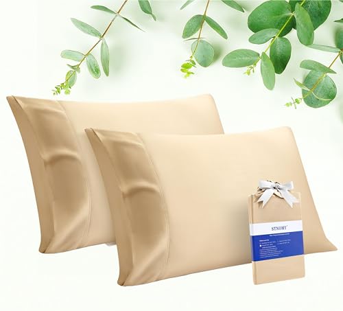 STNOMY Cooling Eucalyptus Tencel Pillowcase, Queen, Sand,2 Pack