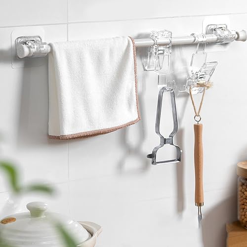 LWMTT 10 Pièces Support Tringle Rideaux Sans Percage,Supports de Tringle Auto Adhésifs Transparent,Support AméLioré Rideaux,Sans Percage Support Crochets pour la Maison, la Salle de Bain – vue 6