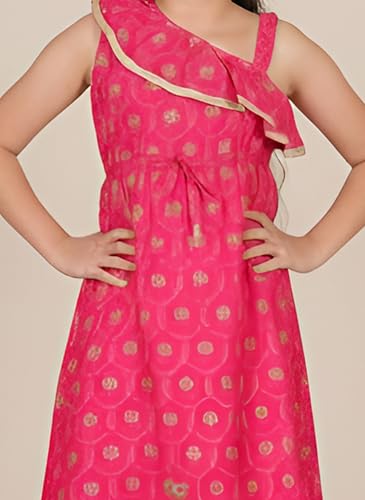 Image of Yash Gallery Kids Rayon One Shoulder Starp Floral Printed Midi Dress for Girl