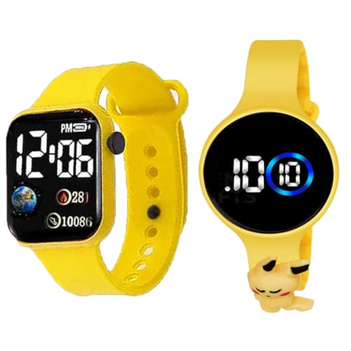 Image of GOLDENIZE FASHION Waterproof Digital LED Slim Round and Square Touch Colourful Display Wrist Watch for Boys & Girl's Stylish Kids Birthday Gift Digital Watch Combo of 2 Watches