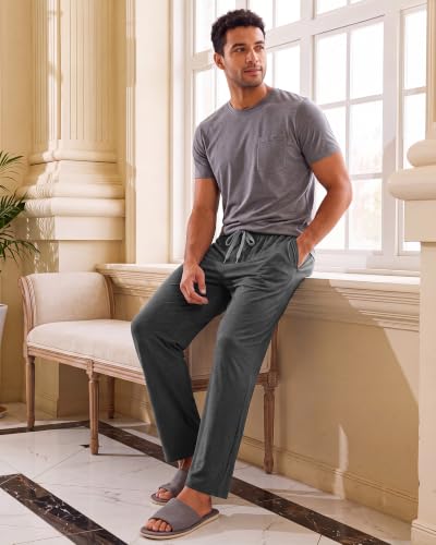 Image of 3 Pack Mens Cotton Pajamas Pants Lounge Pjs Bottoms Sleepwear Bottoms Soft Pants with Pockets Drawstring