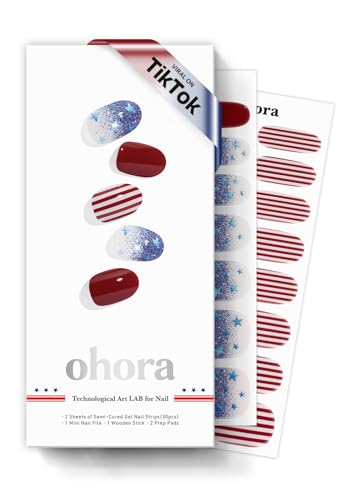 ohora Semi Cured Gel Nail Strips (N Spangled Burst) - Salon-Quality, Long Lasting, Easy to Apply &amp; Remove - Includes 2 Prep Pads, Nail File &amp; Wooden Stick