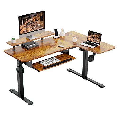 Eureka Ergonomic 61 Inch L Shaped Electric Standing Desk With Keyboard Tray, Rolling File Cabinet 2 Drawers With Bag For Home Office,Right #TOP8