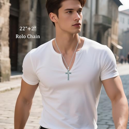 925 Sterling Silver Cross Necklace with 2.5mm 22"+2" Stainless Steel Chain3