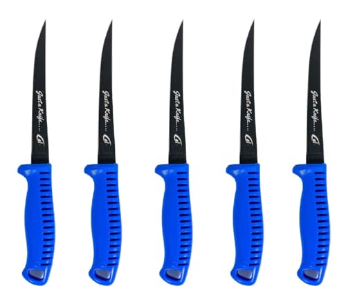 danco 5-Piece 6 Inch Just a Knife Fillet Fishing Knives, Bait Knives, Neon Blue, Stainless Steel Fishing Fillet Knife, Non Slip Handle, Freshwater Saltwater