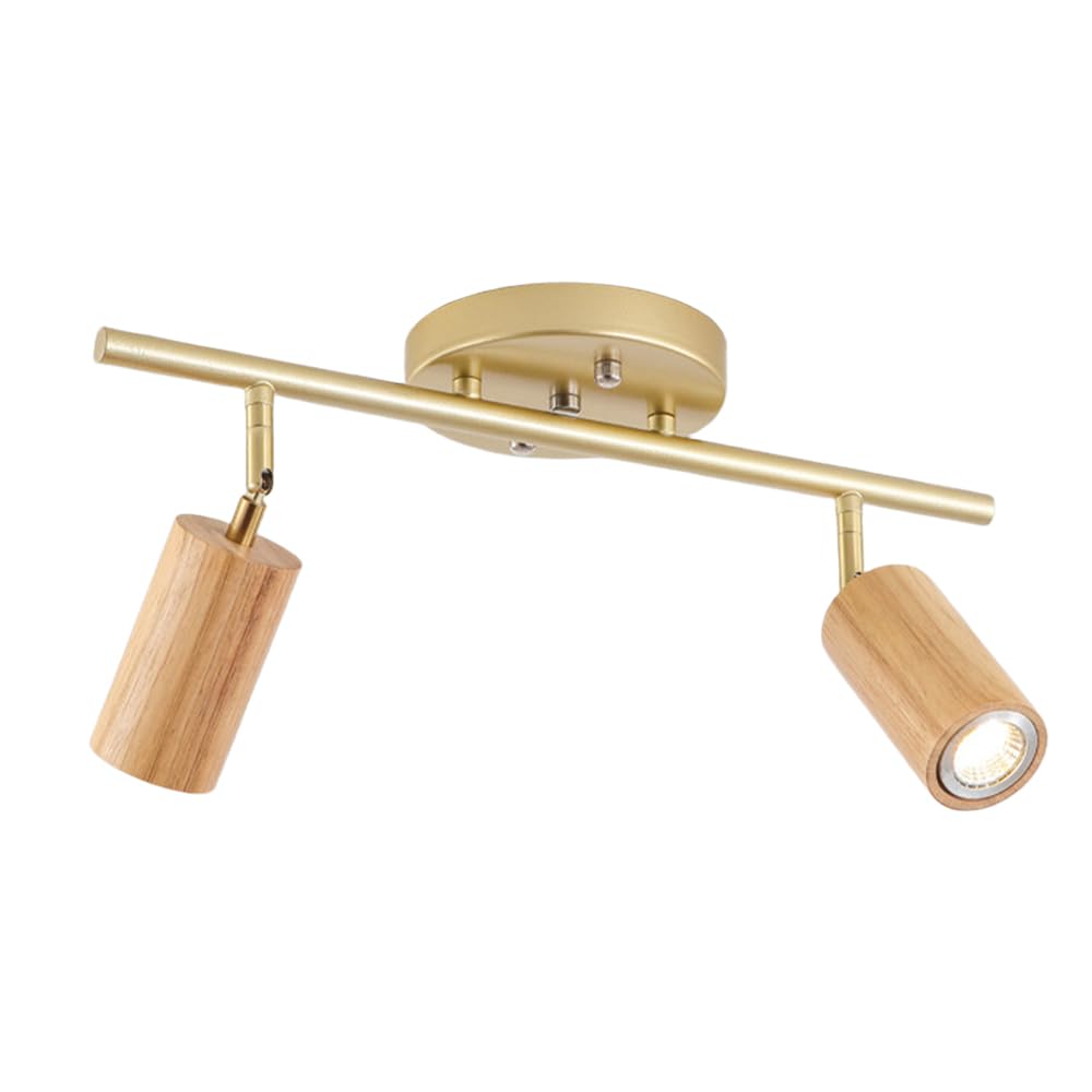 BHGFYXBS Adjustable Semi-Flush Ceiling Spotlight, 180° Rotating Directional Light, Wood Ceiling Spotlights Modern Indoor Fixtures For Hallway Porch Entryway - E27 Socket,Natural-2lights