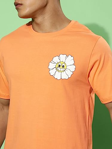 Image of Veirdo Cotton Blue Radiance & Orange Regular Fit Half Sleeve Crew-Neck Printed T-Shirt for Men