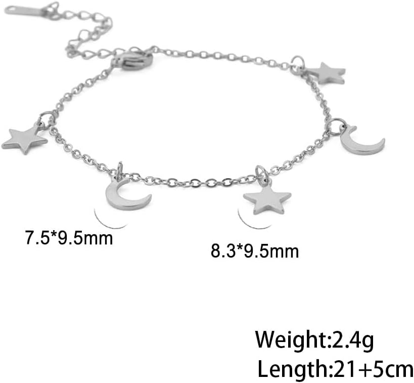 Amaxer Adjustable Star Moon Anklet Bracelet Stainless Steel Lightweight Foot Chain for Women Summer Beach Jewelry - Image 6