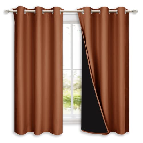 NICETOWN Burnt Orange 100% Blackout Lined Curtains, 2 Thick Layers Completely Blackout Window Treatment Panels Thermal Insulated Drapes for Kitchen (1