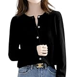 [PALAME] カーディガン レディース ニット 前開き 【体型カバー・フェミニンさ溢れる・細見え叶う】 ニットカーデ セーター ゆったり 高伸縮 暖かい 冷房対策 羽織り シンプル カジュアル オフィス 通勤 日常 プレゼント (JP, アルファベット, M, ブラック)