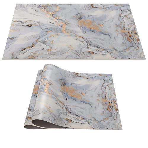 Mantel individual lavable PVC manteles individuales antideslizantes para mesa resistente al calor, mesa de comedor, decoración para interiores y exteriores, 30 x 45 cm, mármol, plata, gris, juego de