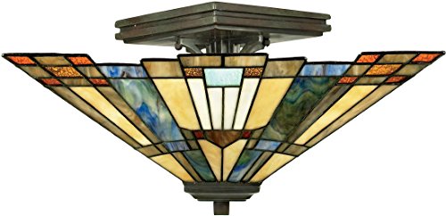 Quoizel Tfik1714Va Inglenook Tiffany Semi-Flush Ceiling Lighting, 2-Light, 120 Watts, Valiant Bronze (8" H X 14" W) #TOP7