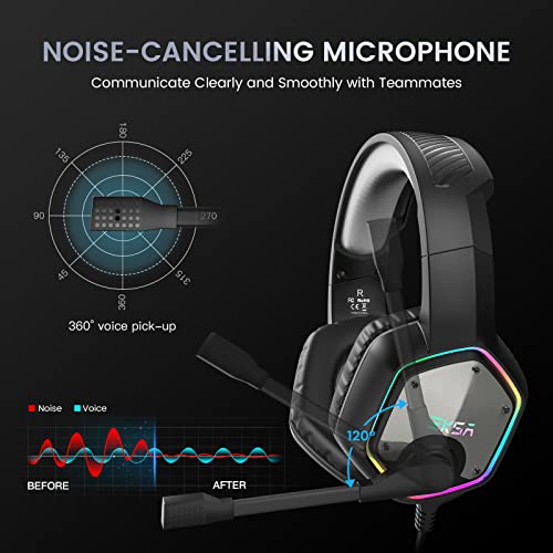 EKSA USB Gaming Headset, Wired Headphones, 7.1 Surround Sound Footstep Sound Judgment, Noise Cancelling Microphone, RGB Light Casque Gaming, Over Ear Headphones for PC, PS4, PS5, Laptop, Gray by EKSA - Image 5
