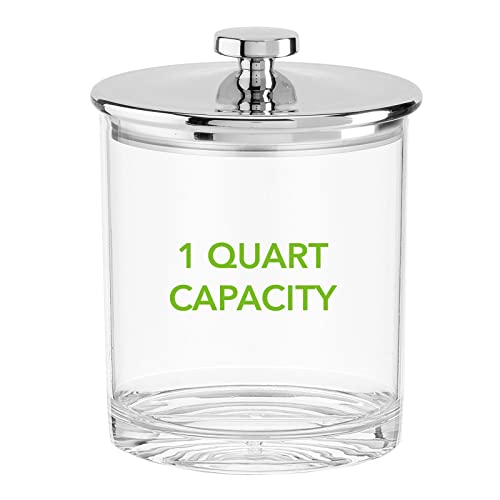 Mdesign Small Airtight Apothecary Storage Organizer Canister Jars - Plastic Containers For Kitchen, Organization Holder For Pantry, Counter, And Cupboards, Lumiere Collection, 2 Pack, Clear/Chrome, 1 Quart #TOP5