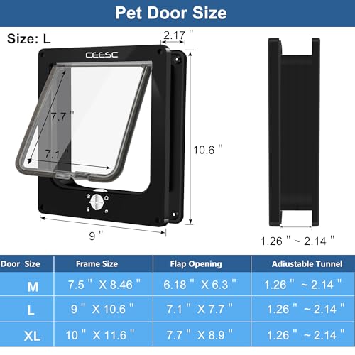CEESC Large Cat Door for Interior/Exterior Door, Weatherproof, Black, Rotary 4 Way Locking Pet Door for Cats & Dogs with Circumference < 23.62", Upgraded Version by CEESC - Image 4