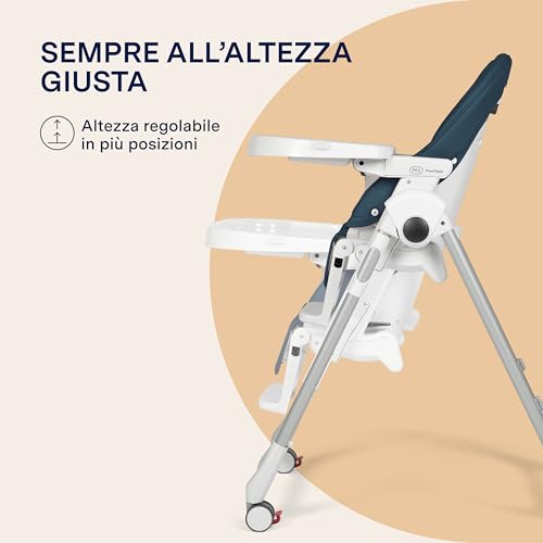 Peg Perego Prima Pappa Follow Me Seggiolone Pappa Neonati Reclinabile, Funzione Sdraietta, 4 Ruote, Pieghevole E Ultracompatto, Per Bambini Da 0 A 3 Anni (0-15 Kg), Petrolio - 5