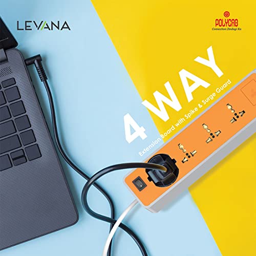 Image of Polycab 4-WAY EXTENSION BOARD WITH SURGE PROTECTION 4 Socket Extension Boards (Multicolor, 3 m)