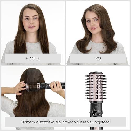 BaByliss Dry, Straighten and Style - szczotka i stylizacja - obrotowa szczotka z gorącym powietrzem, 1000 W jonowa stylizacja włosów z 4 nasadkami, czarna, AS200E