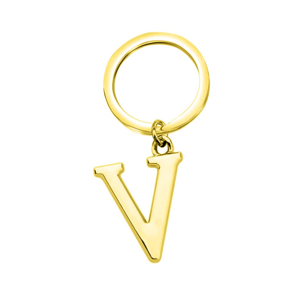 Rohans Keyring Letter - Initial Alphabet Key Ring Charm Silver and Gold (Gold, V)