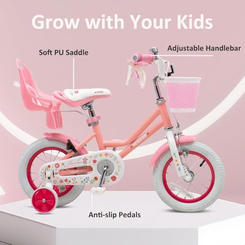 Image of Bixike Princess Style Girls Bike with Basket for 2-13 Years Old Kids and Toddlers, 12 14 16 18 Inch Bicycle for Children with Training Wheels and Streamers, 20 Inch with Kickstand, Multiple Colors